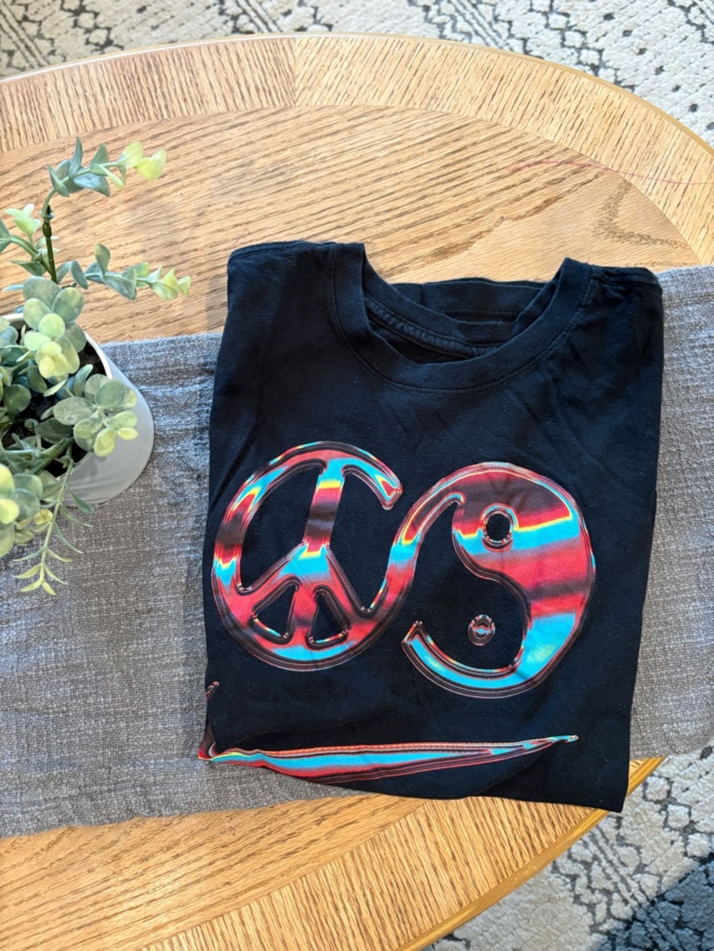 NIKE Black Graphic T-Shirt with Multicolor Peace & Smiley Design